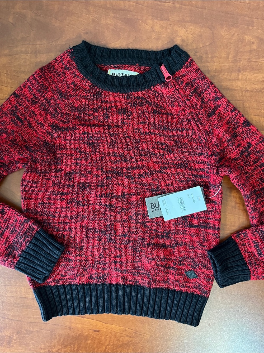 Kids Red and Black Marled Crewneck Sweater Buffalo David Bitton